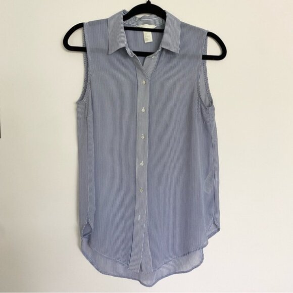 H&M Sheer Blue Striped Sleeveless Button Down Tank - Picture 2 of 5